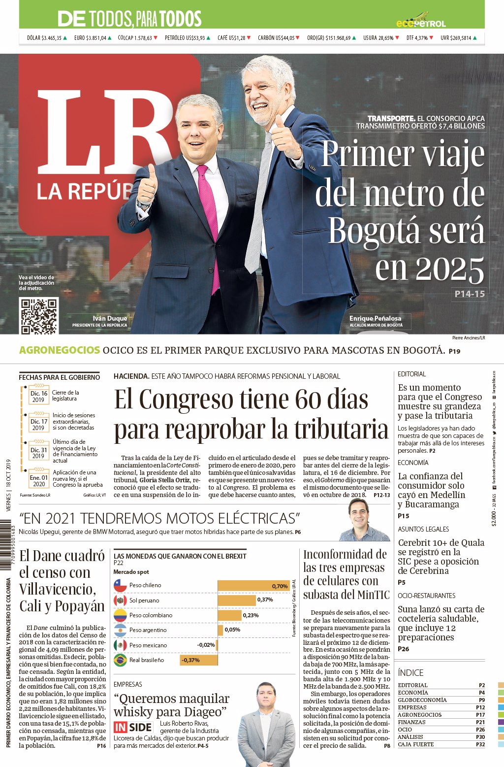 LR_CONECT OCTUBRE 18 DE 2019 : PRIMERA : NACIONAL : PORTADA_01