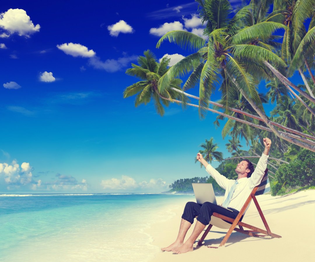 Businessman Relaxation Vacation Working Outdoors Beach Concept