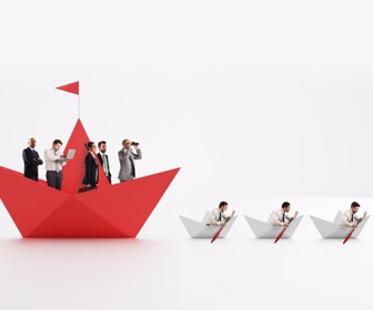 Different paper model of boats on white background. 3D Rendering