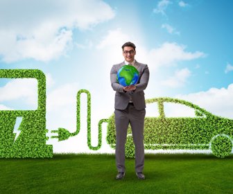 Electric car concept in green environment concept