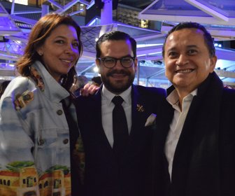Foto 1 Bicentenario en BOHO.De izquierda a derecha Paula Peña,directora de Latin Curated, Juan Pablo Socarrás,diseñador, y Yuri Buenaventura,músico y artista