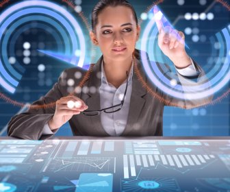 Woman in futuristic data mining concept